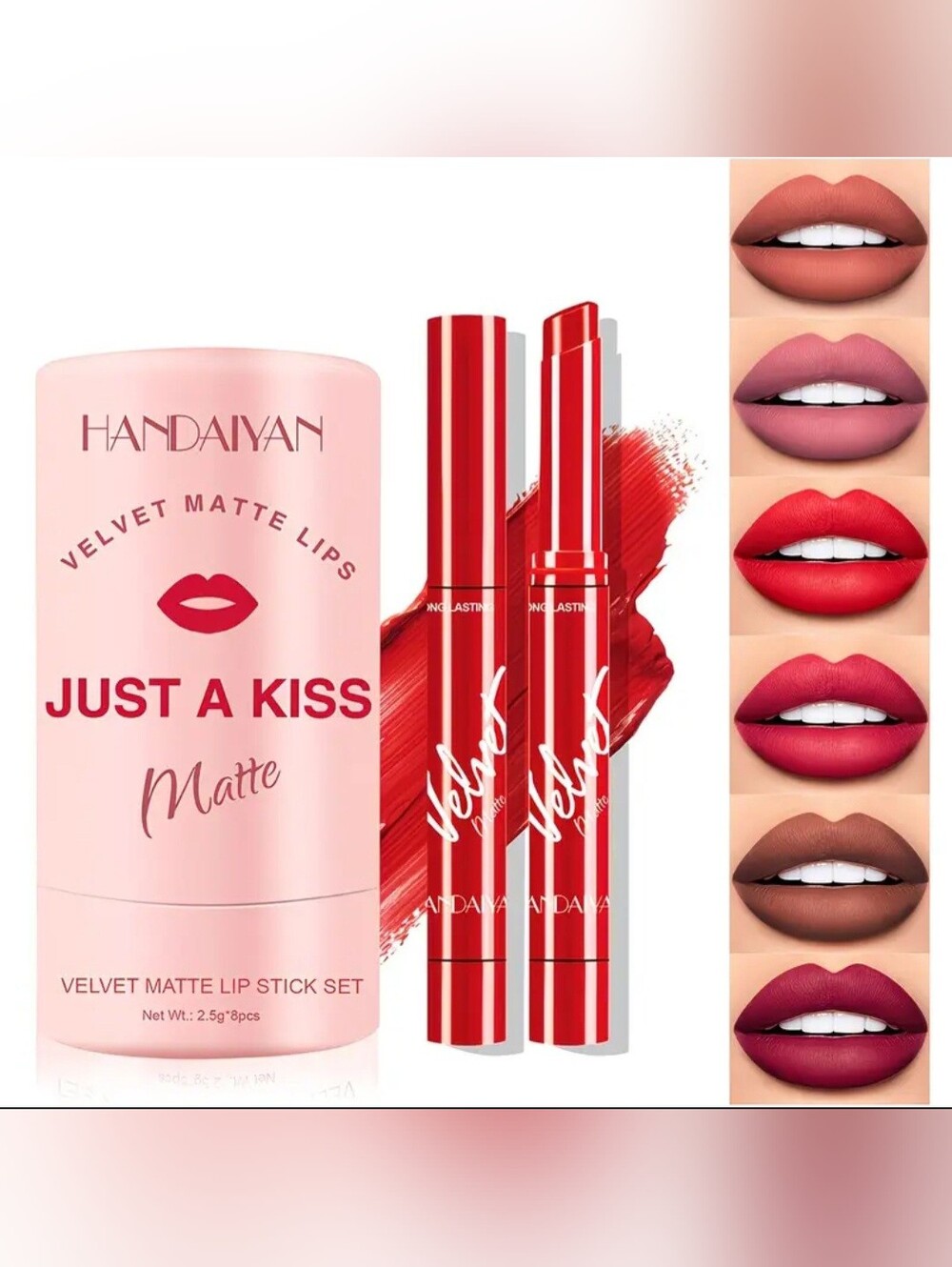 Just A Kiss Velvet Matte Lipstick - Bold Red To Nude/ 8 Piece Set - Picture 11 of 12